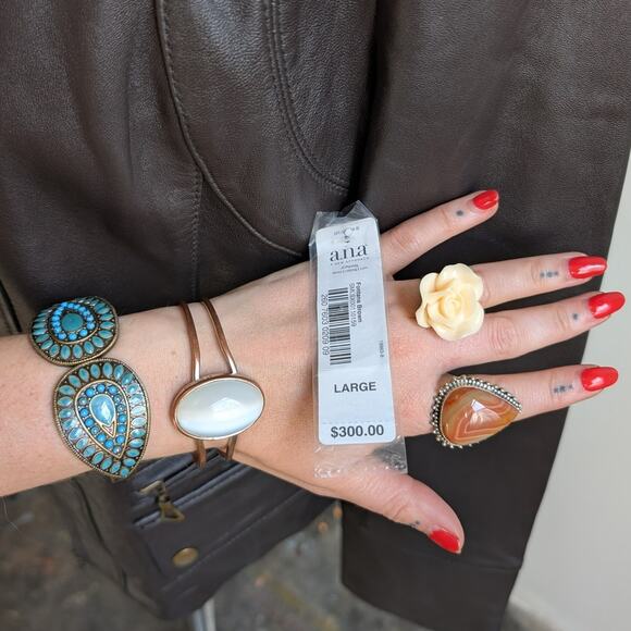 Vintage Brown Leather Jacket Faux Fur Lambskin Moto Chic Biker Bomber Coat Large - Picture 10 of 13